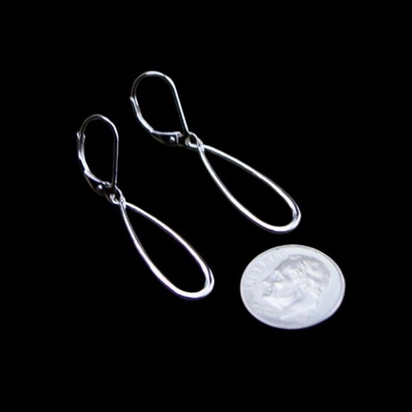 925 Sterling Silver Open Teardrop Hoop Shaped Earrings - Lightweight - Elegant - Picture 2 of 3